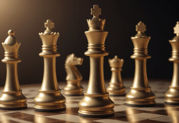 Stylized chess pieces. Queen chess, Chess game, chess board, luxury and golden design. Photo realistic, cinematic light, concept art. , FrostedStyle
