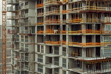 Urban Construction Site With Tall Concrete Building In Progress
