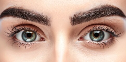 Fototapeta premium Beautiful female Eye with extremely long Eyelashes. Eyelash Extensions. Makeup, Cosmetics, Beauty. Close-up view, Macro