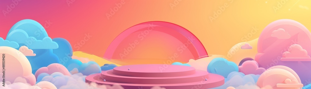 Poster abstract 3d rendered background with pink, blue and yellow clouds - a colorful 3d rendered abstract 