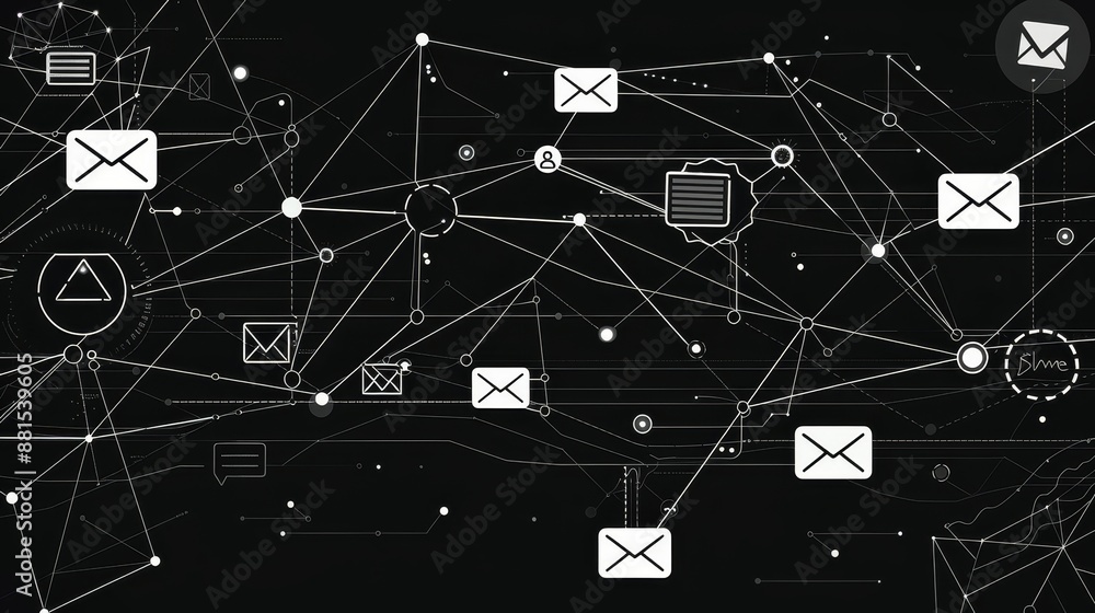 Aufkleber abstract digital network with email icons - abstract digital network with email icons representing c