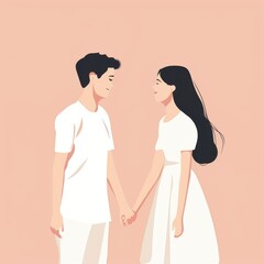 Fototapeta premium Romantic couple, holding hands, flat design illustration