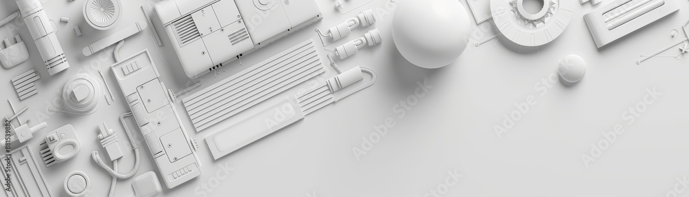 Poster abstract white objects on background - a white background with various abstract 3d objects arranged 