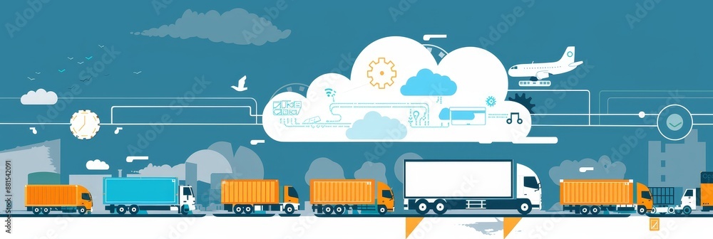 Poster cloud computing for logistics - illustration depicting the use of cloud computing technology in logi