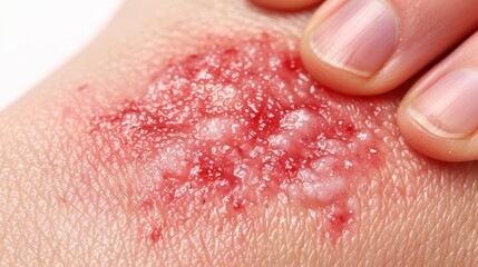 Fototapeta premium Close-up macro shot of a hand with psoriasis or an itchy rash patch.