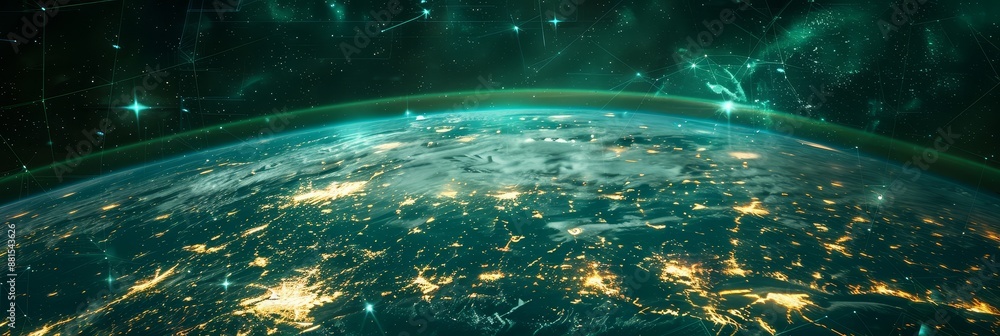 Poster earth from space with network connections - a stunning view of the earth from space, showcasing the 