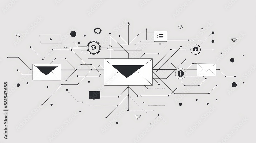 Aufkleber email network connectivity - abstract illustration of an email network, representing connectivity an
