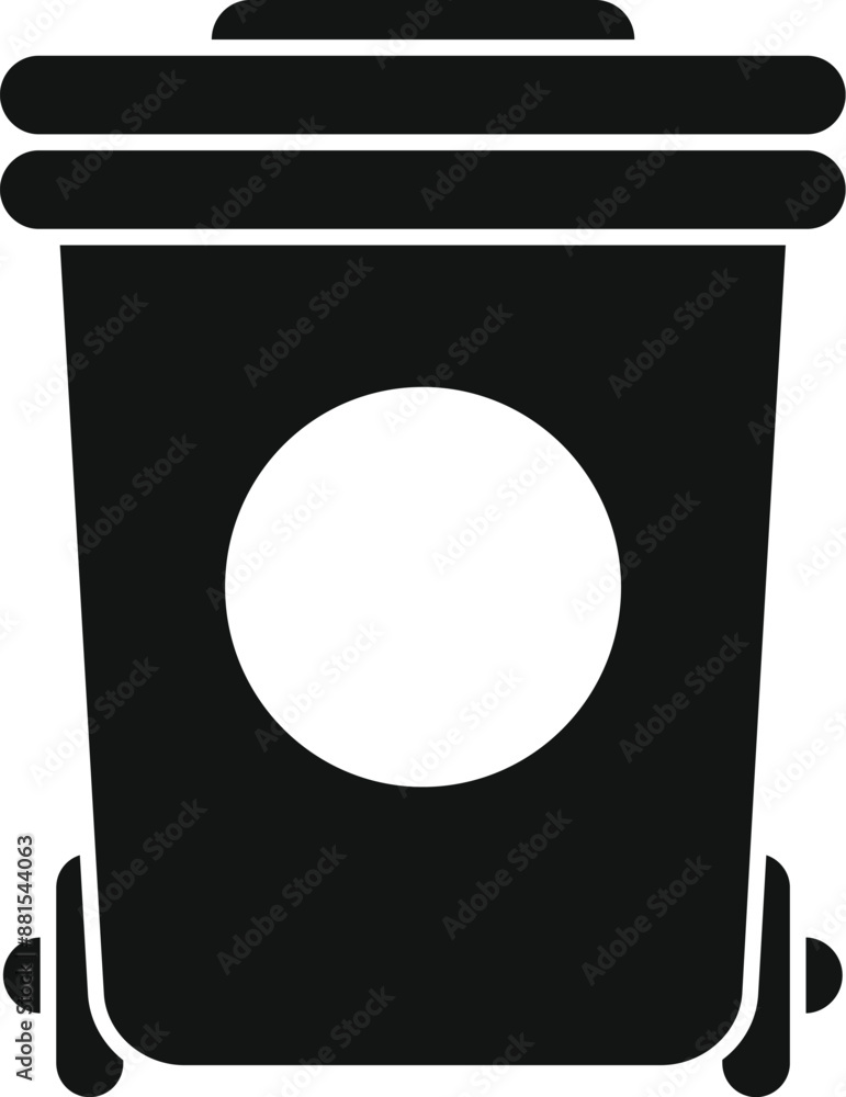 Aufkleber simple black and white icon of a large empty trash can with wheels and a closed lid