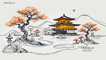 Concept of Kyoto in Autumn. Vector illustration.
