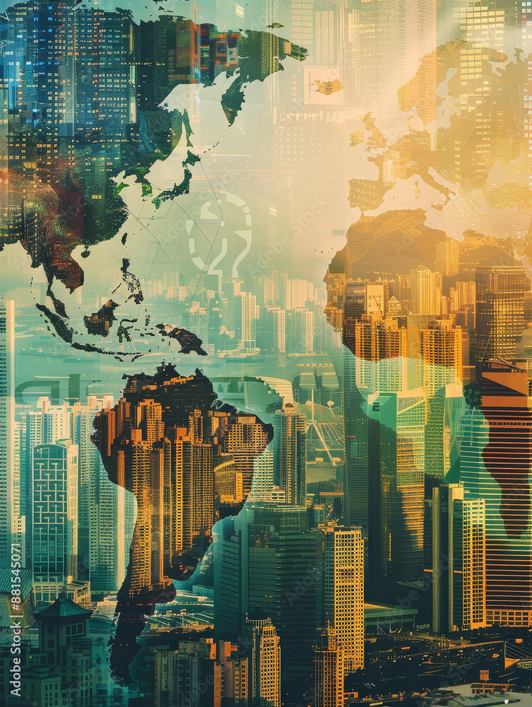 Poster global cityscape: a visual representation of interconnectedness - a striking image depicting a world