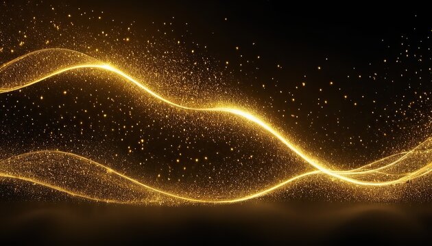 Fototapeta Digital gold particles wave and light abstract background with shining dots and stars. abstract wallpaper art. backdrop concept 173