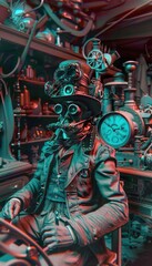 Fototapeta premium This scene in anaglyphic steampunk style Photograph taken by a daguerreotype camera