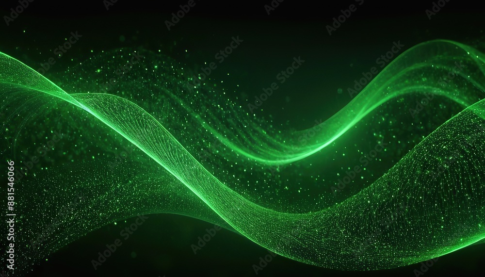 Aufkleber green particles wave abstract background with shining dots stars background 170