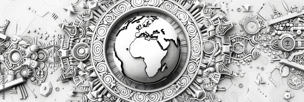 Poster intricate design with globe in center - a close-up of a 3d intricate design featuring a globe in the