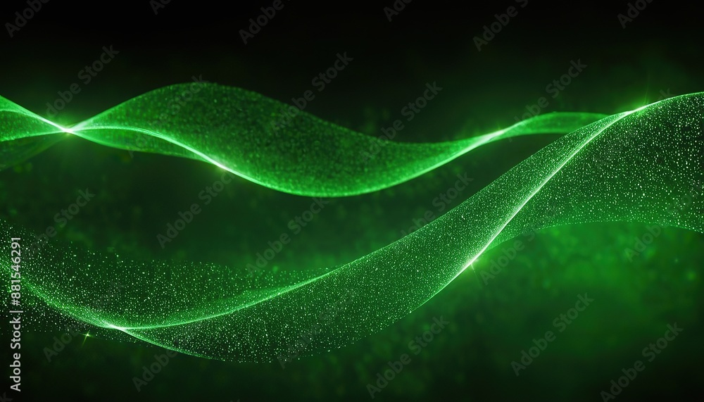 Poster digital green particles wave and light abstract background with shining dots and stars. abstract wal