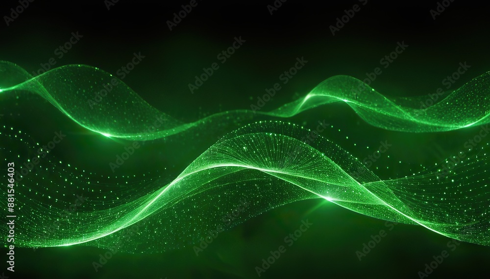 Poster digital green particles wave and light abstract background with shining dots and stars. abstract wal