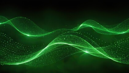 Digital green particles wave and light abstract background with shining dots and stars. abstract wallpaper art. backdrop concept