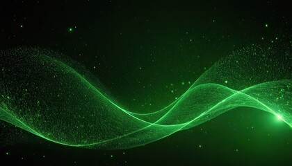 Digital green particles wave and light abstract background with shining dots and stars. abstract wallpaper art. backdrop concept