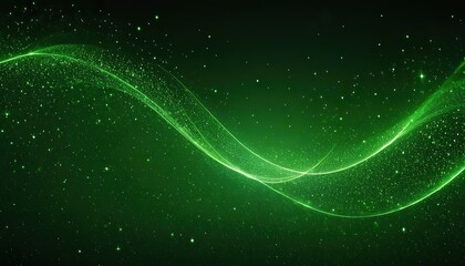 Digital green particles wave and light abstract background with shining dots and stars. abstract wallpaper art. backdrop concept