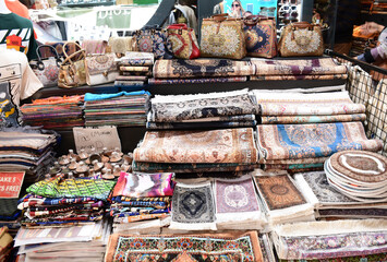 Colorful Turkish Rugs Displayed in Istanbul Market