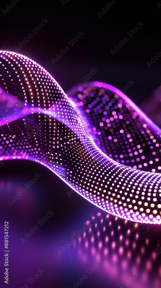 Poster abstract purple color dots net particles flowing wave animated pattern halftone gradient curve shape