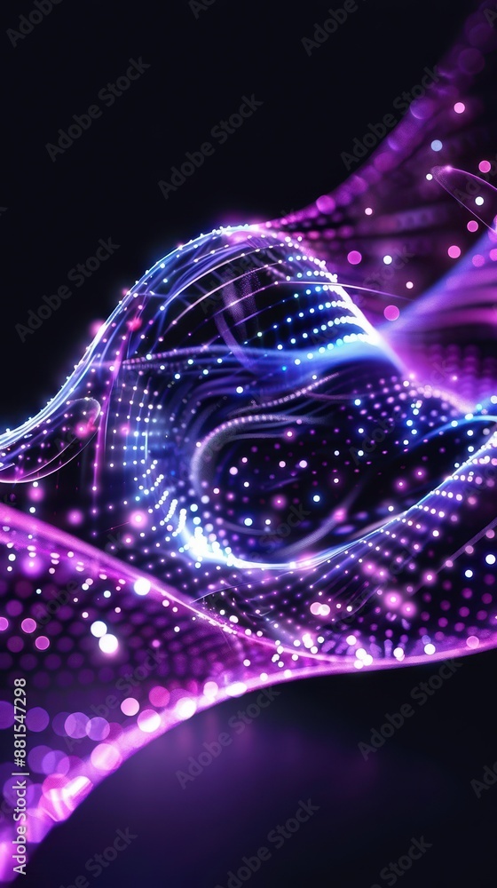 Poster abstract purple color dots net particles flowing wave animated pattern halftone gradient curve shape