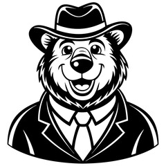 Adorable Yogi Bear Vector Illustration - Cartoon, Clipart, Line Art Design
