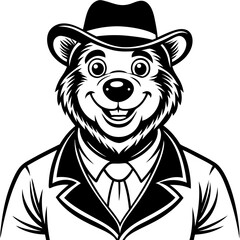 Adorable Yogi Bear Vector Illustration - Cartoon, Clipart, Line Art Design