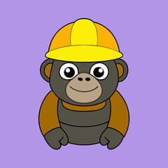 Cute gorilla with a construction helmet vector art illustration