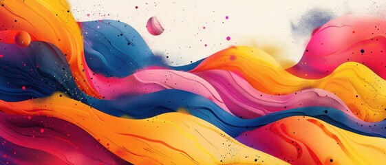 A colorful painting of a wave with a splash of color