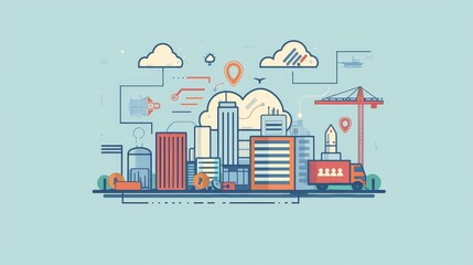 Smart City Illustration: A Modern Metropolis with Technology and Innovation - An illustration of a modern city with skyscrapers, technology, and innovation. Represents the concept of a smart city with