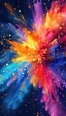 A colorful explosion of paint with a lot of sparkles