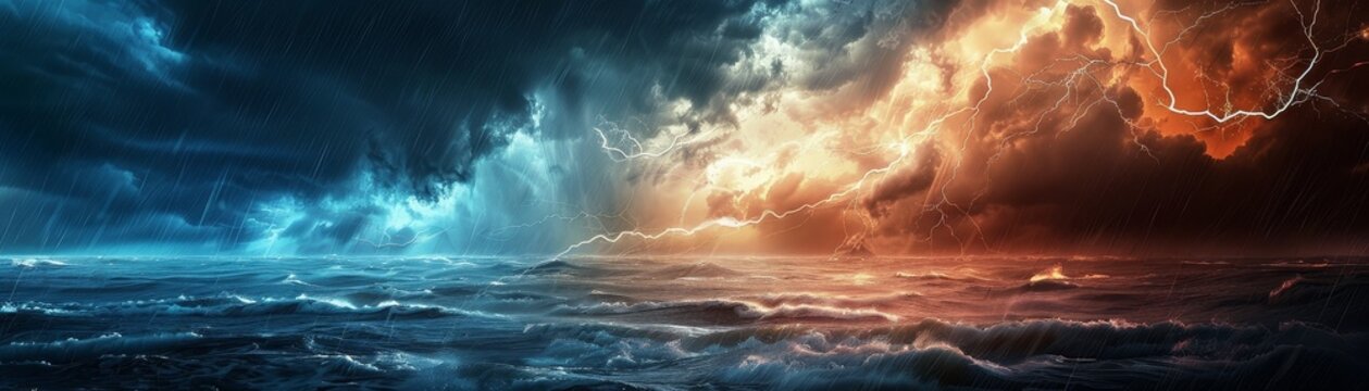 Stormy Sea with Lightning - A dramatic image of a stormy sea with lightning flashing across the sky. - A dramatic image of a stormy sea with lightning flashing across the sky.