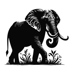 Elephant black silhouette isolated on white background