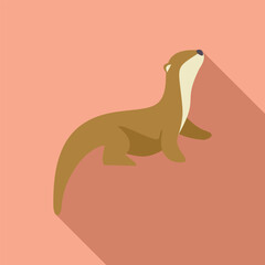 Curious otter is looking up, with a long shadow cast behind it