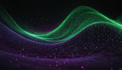 Digital light purple and green background light green particles wave and light abstract background 161