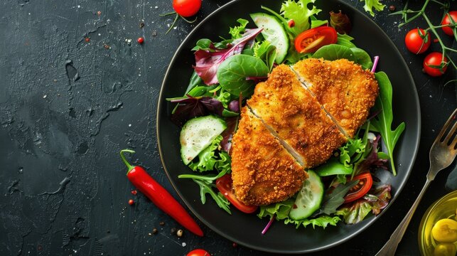 Crispy Chicken Steak with Fresh Salad 