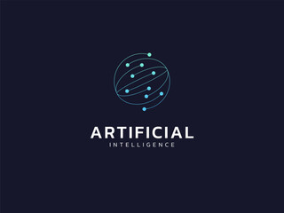 Artificial intelligence with curved Network lines technology Analysis logo vector design concept. AI technology logotype symbol for advance technology, tech company, identity, innovation, ui, new tech