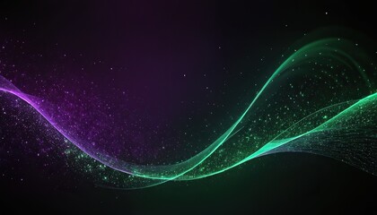 Digital purple and green particles wave and light abstract background with shining dots stars.159