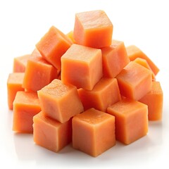 Fresh Diced Papaya Cubes on White Background  Perfect for Healthy Snacking & Recipes