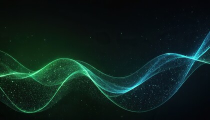 Digital light blue and light green particles wave and light abstract background with shining dots stars 157
