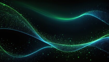 Naklejka premium Digital light blue and light green particles wave and light abstract background with shining dots stars 157 