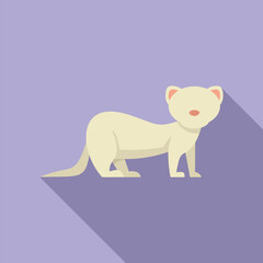Simple illustration of a white ferret standing on a purple background