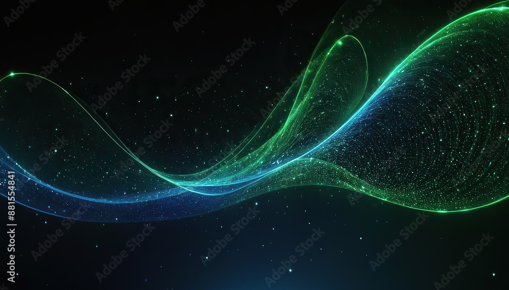 Wall mural abstract green and blue particle background. flow wave with dot landscape. digital data structure. f