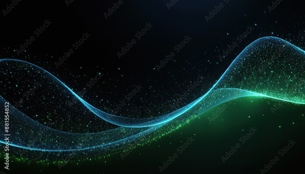 Wall mural abstract green and blue particle background. flow wave with dot landscape. digital data structure. f