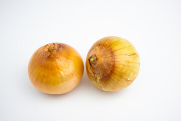Fresh onion bulbs. in Group. isolated on white background.