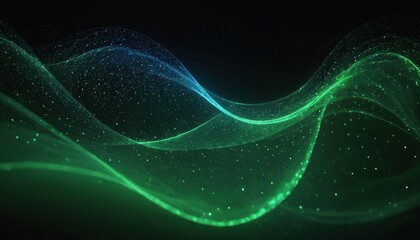 Abstract green and blue particle background. Flow wave with dot landscape. Digital data structure. Future mesh or sound grid. Pattern point visualization.
