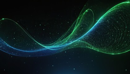 Abstract green and blue particle background. Flow wave with dot landscape. Digital data structure. Future mesh or sound grid. Pattern point visualization.