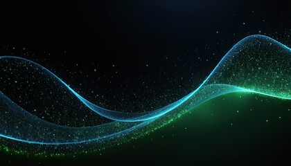 Abstract green and blue particle background. Flow wave with dot landscape. Digital data structure. Future mesh or sound grid. Pattern point visualization.