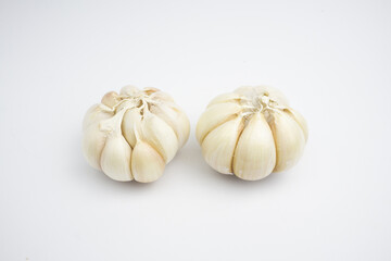 Fresh garlic. in Group. isolated on white background.